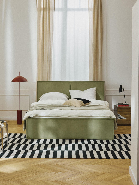 Drevio Upholstered Bed in Corduroy with Storage