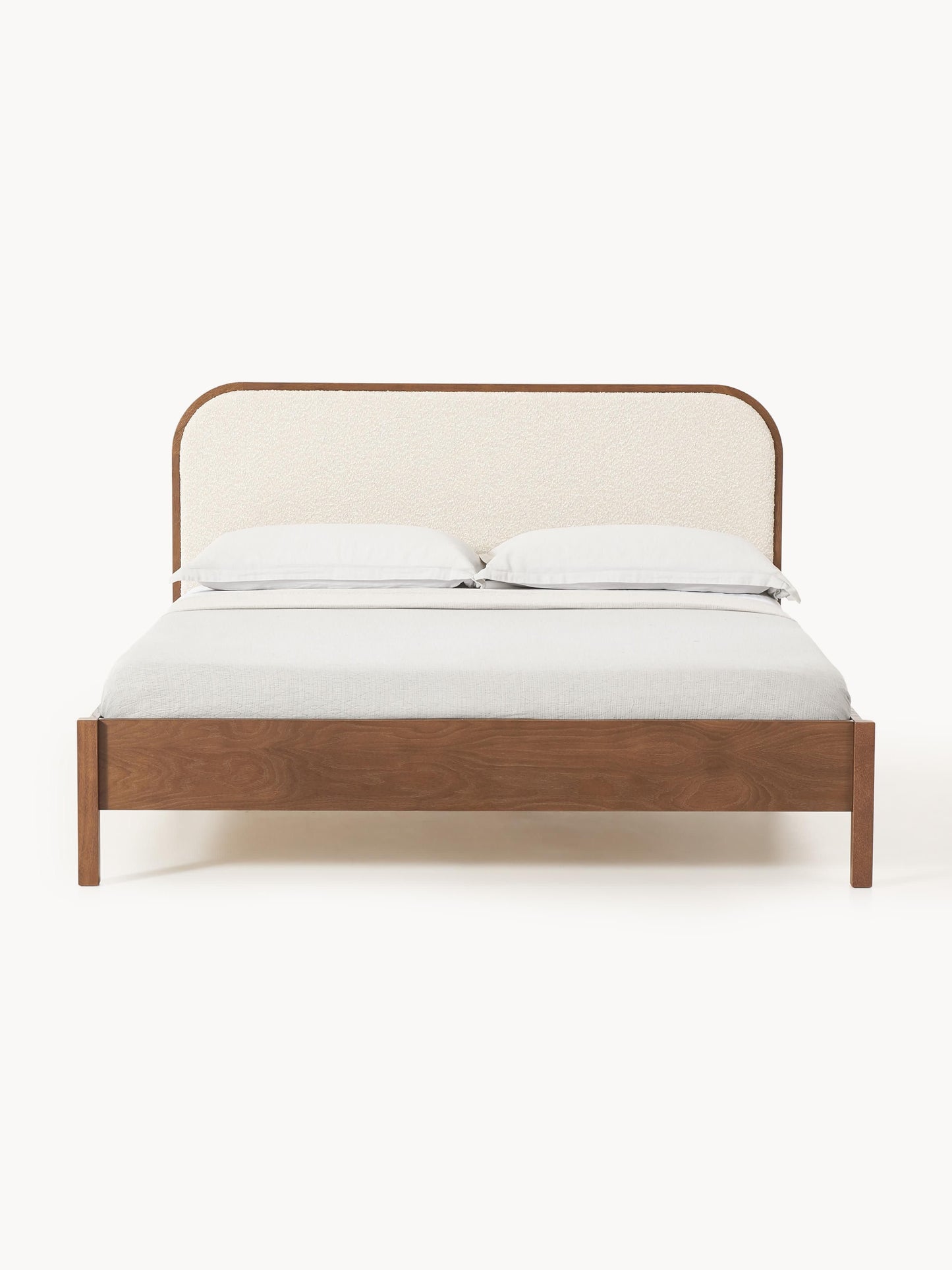 Jonvaro Wooden Bed with Bouclé Headboard