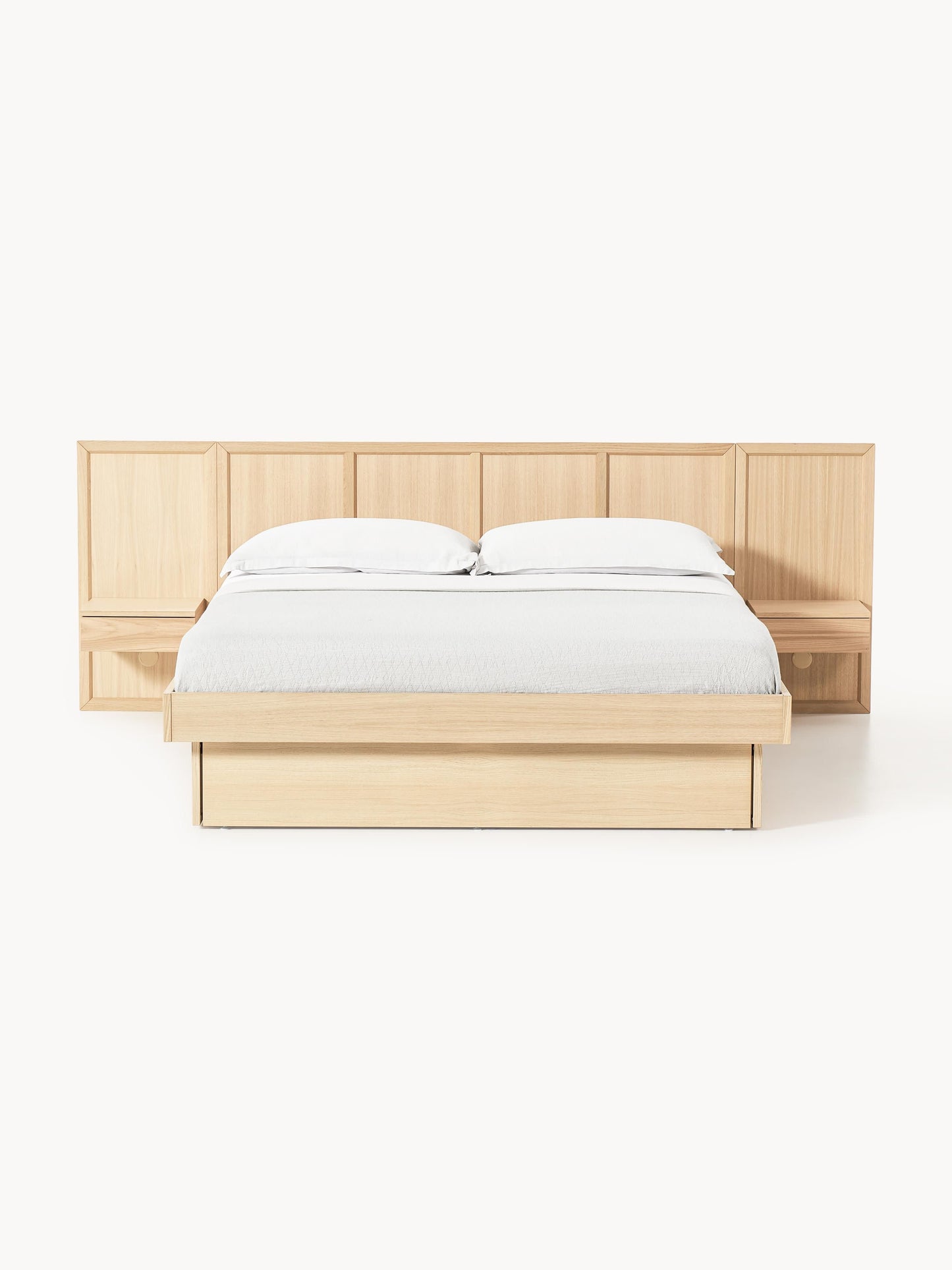Nanvero Wooden Bed with Headboard and Bedside Tables
