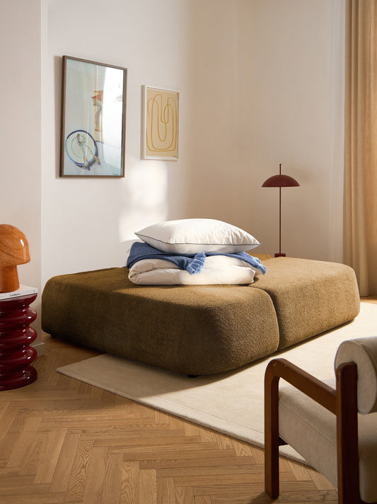 Paolen Sofa Bed with Storage in Teddy Bouclé