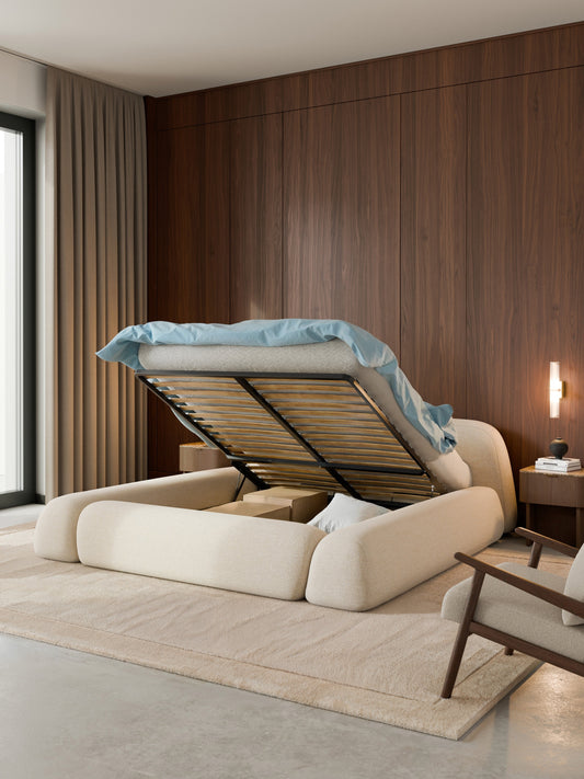 Wolvara Bouclé Upholstered Bed with Storage