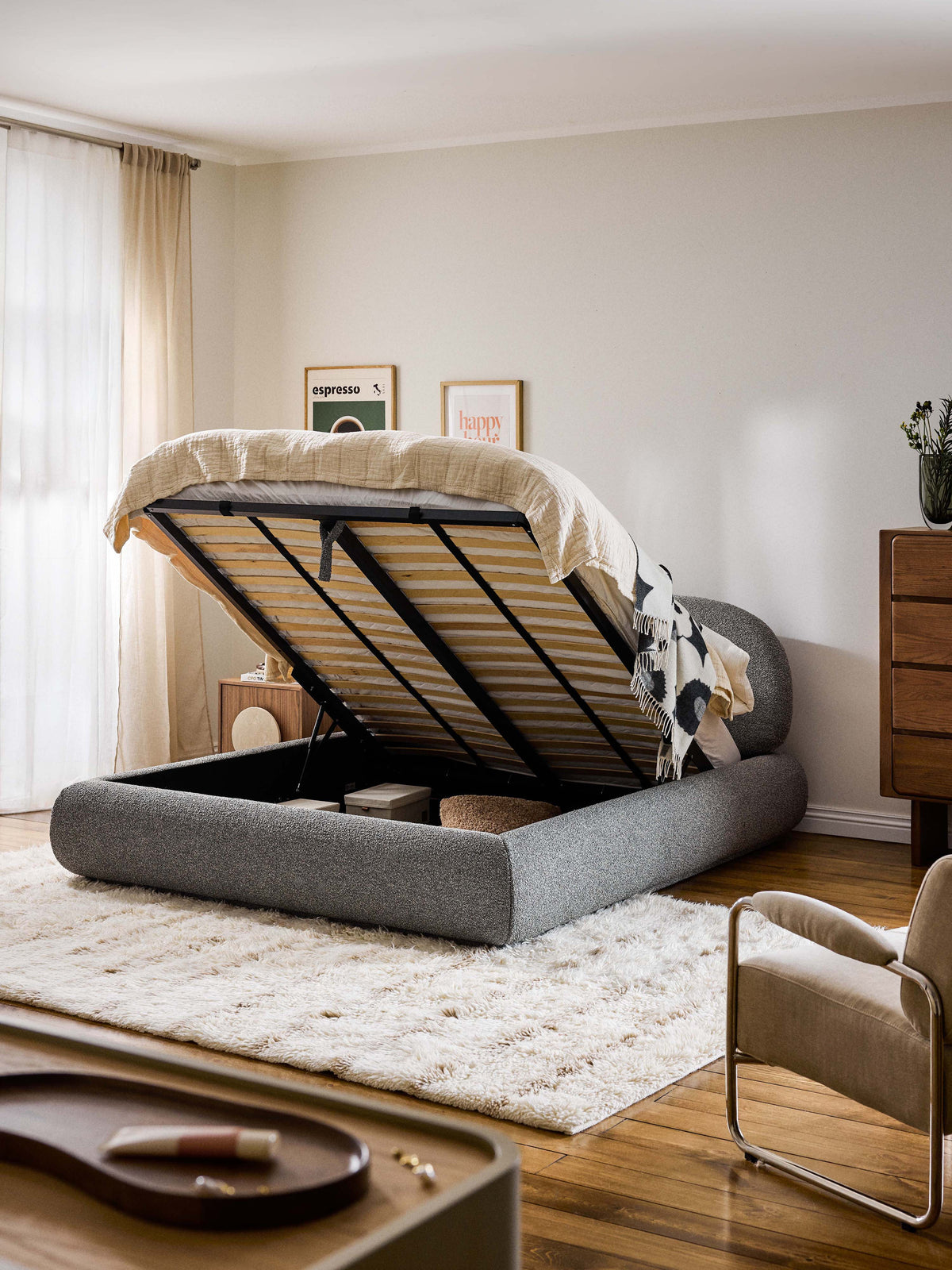 Albera Bouclé Upholstered Bed with Storage