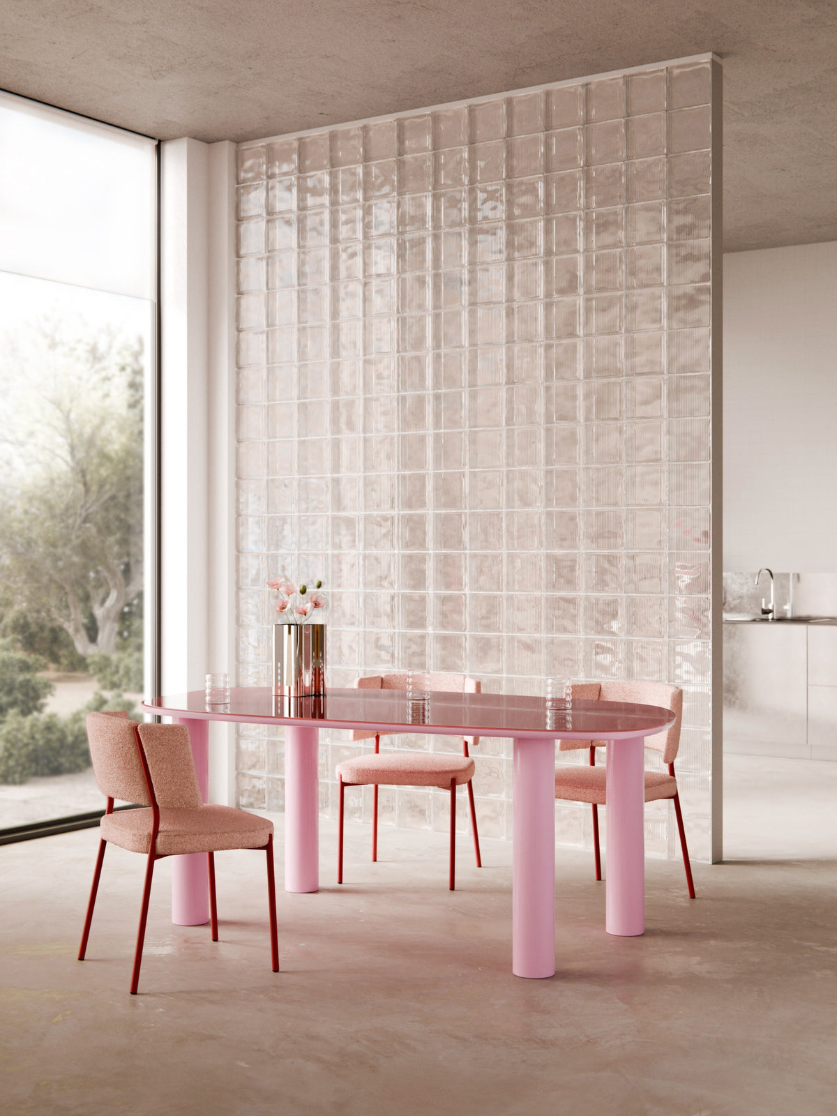 Benvaro Organic Dining Table with Glass Top, 200 x 110 cm