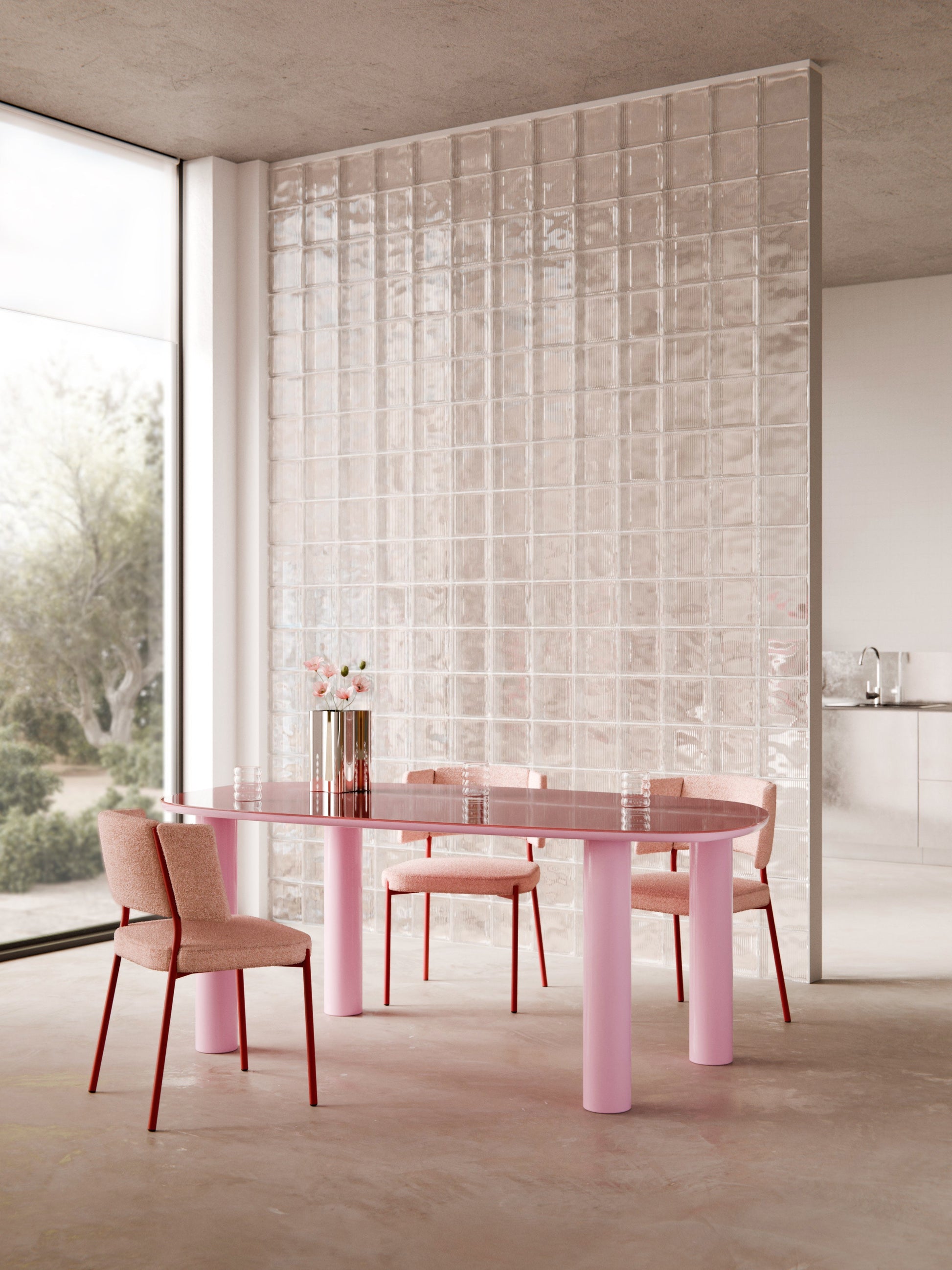 Benvaro Organic Dining Table with Glass Top, 200 x 110 cm