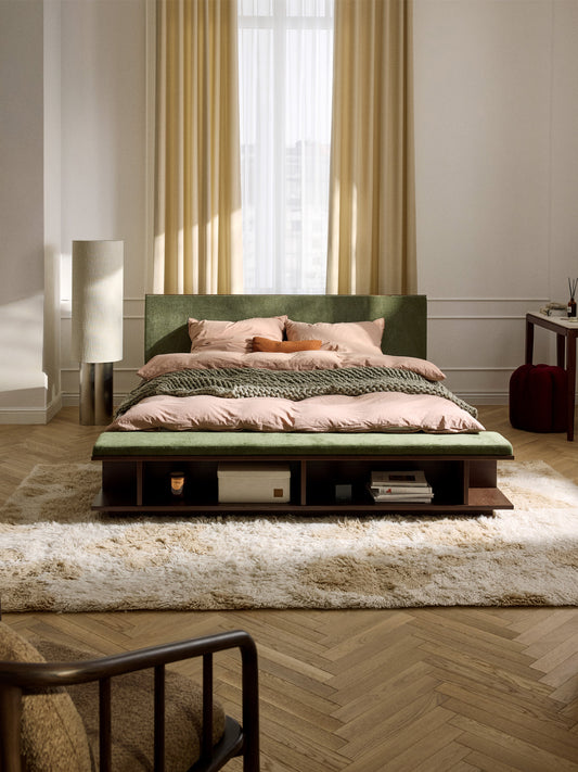 Clarvo Wooden Bed Frame with Bench and Side Shelves