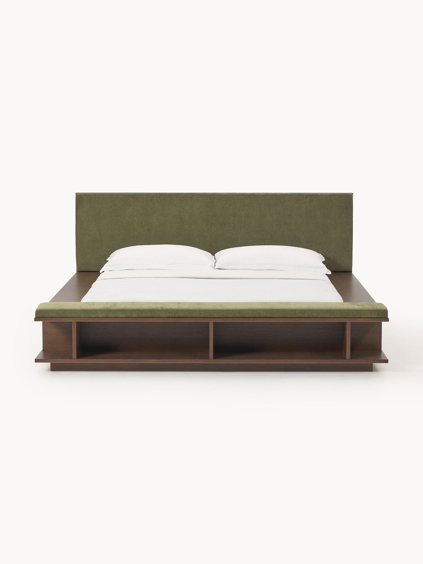 Clarvo Wooden Bed Frame with Bench and Side Shelves