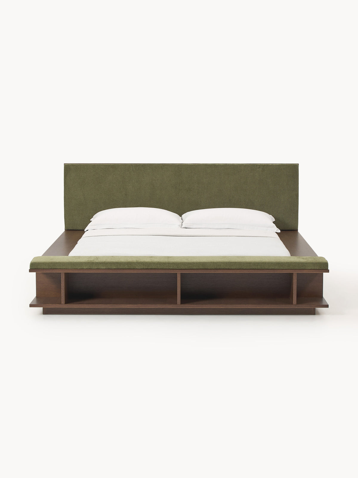 Clarvo Wooden Bed Frame with Bench and Side Shelves