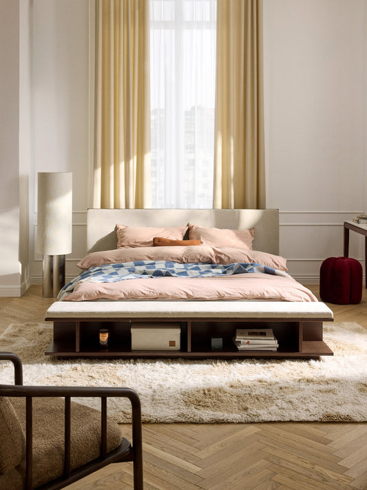 Clarvo Wooden Bed Frame with Bench and Side Shelves