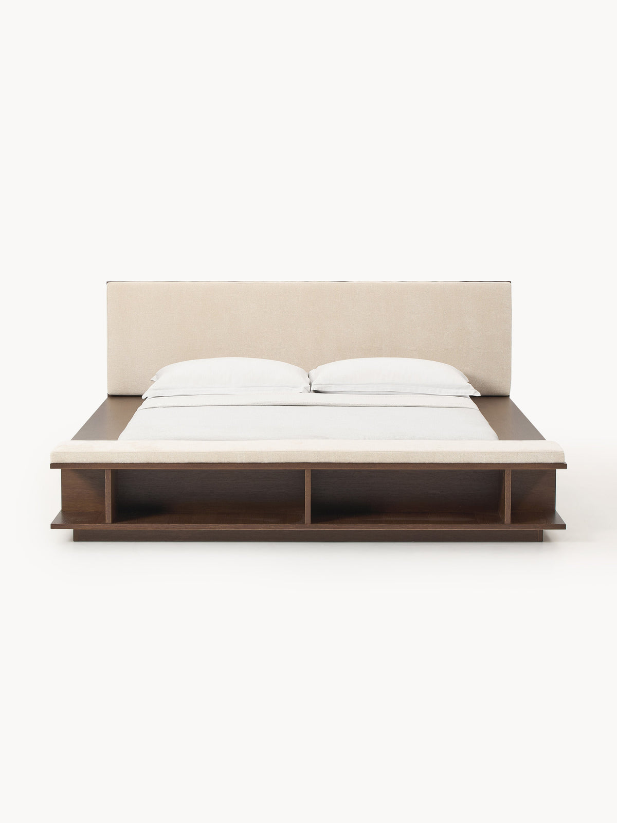 Clarvo Wooden Bed Frame with Bench and Side Shelves