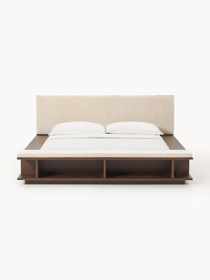 Clarvo Wooden Bed Frame with Bench and Side Shelves