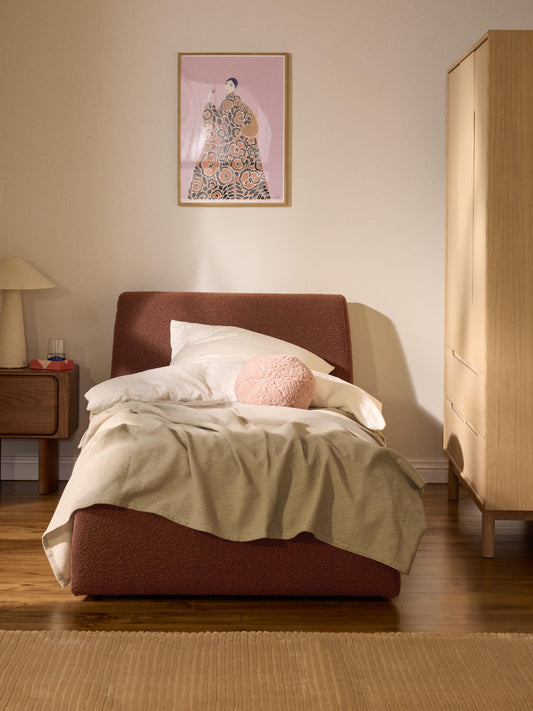 Clodan Bouclé Single Bed with Storage