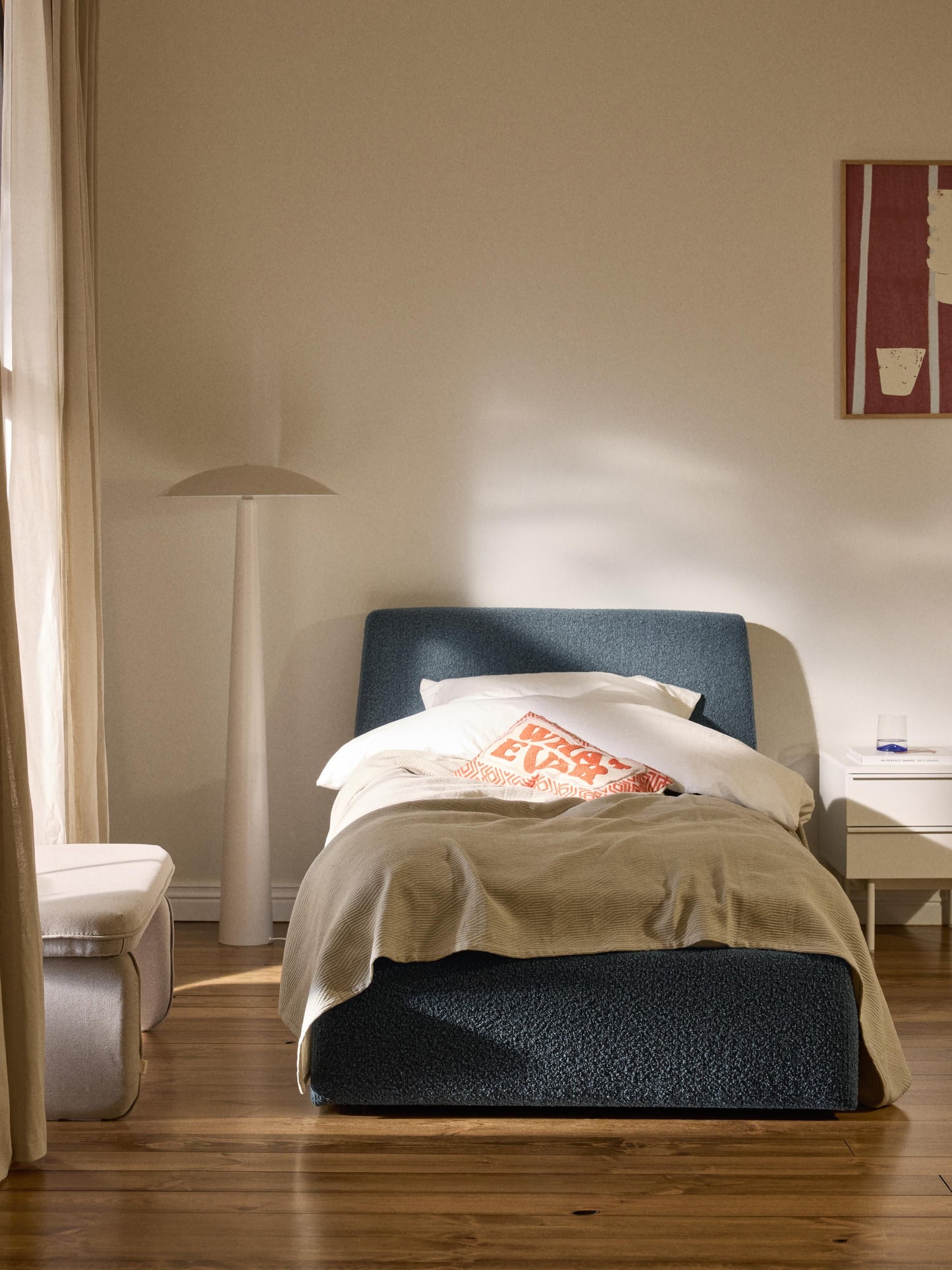 Clodan Bouclé Single Bed with Storage