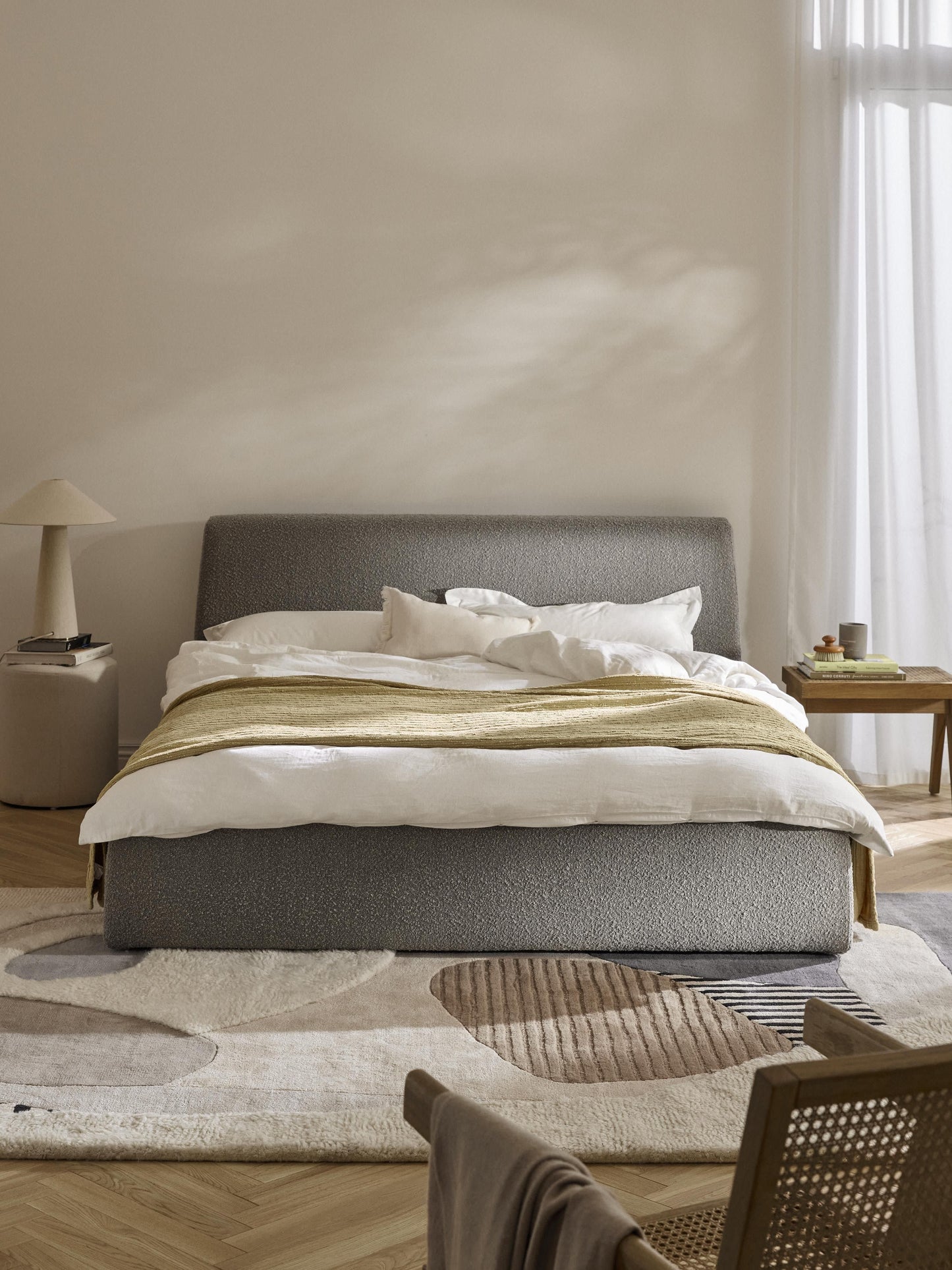 Clodan Bouclé Upholstered Bed with Storage