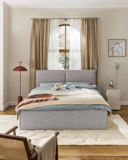 Drevio Bouclé Upholstered Bed