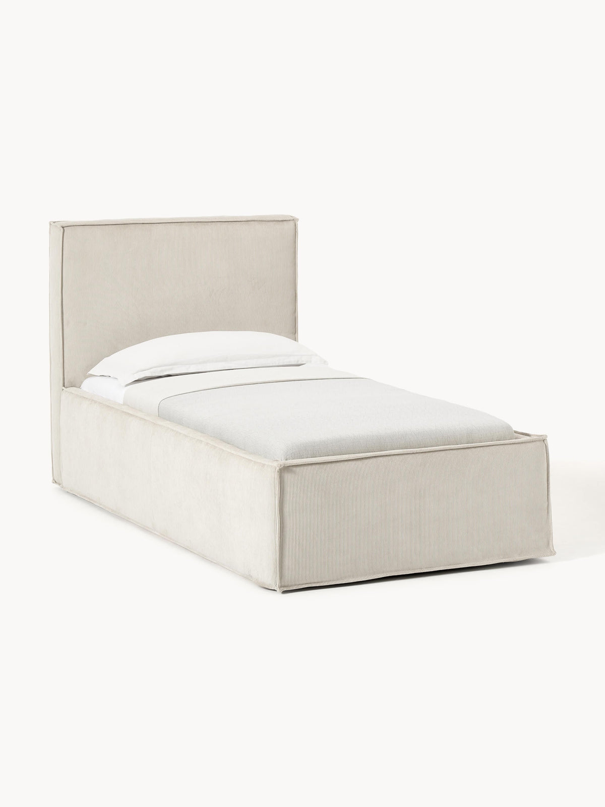 Drevio Corduroy Single Bed with Storage