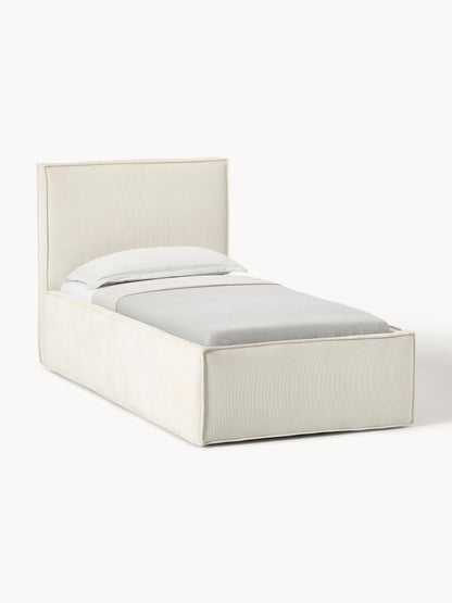 Drevio Corduroy Single Bed with Storage