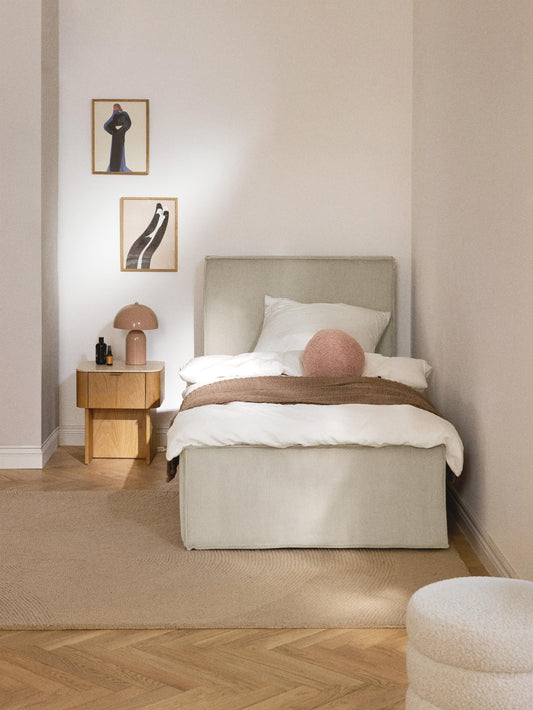 Drevio Corduroy Single Bed with Storage