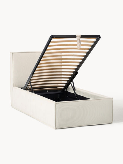 Drevio Corduroy Single Bed with Storage