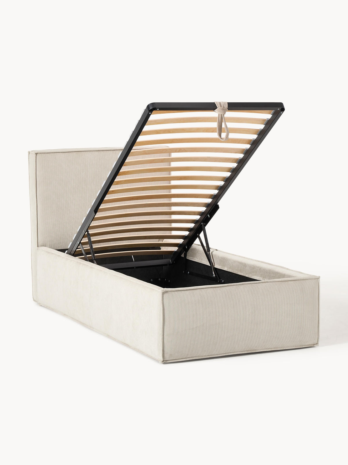Drevio Corduroy Single Bed with Storage