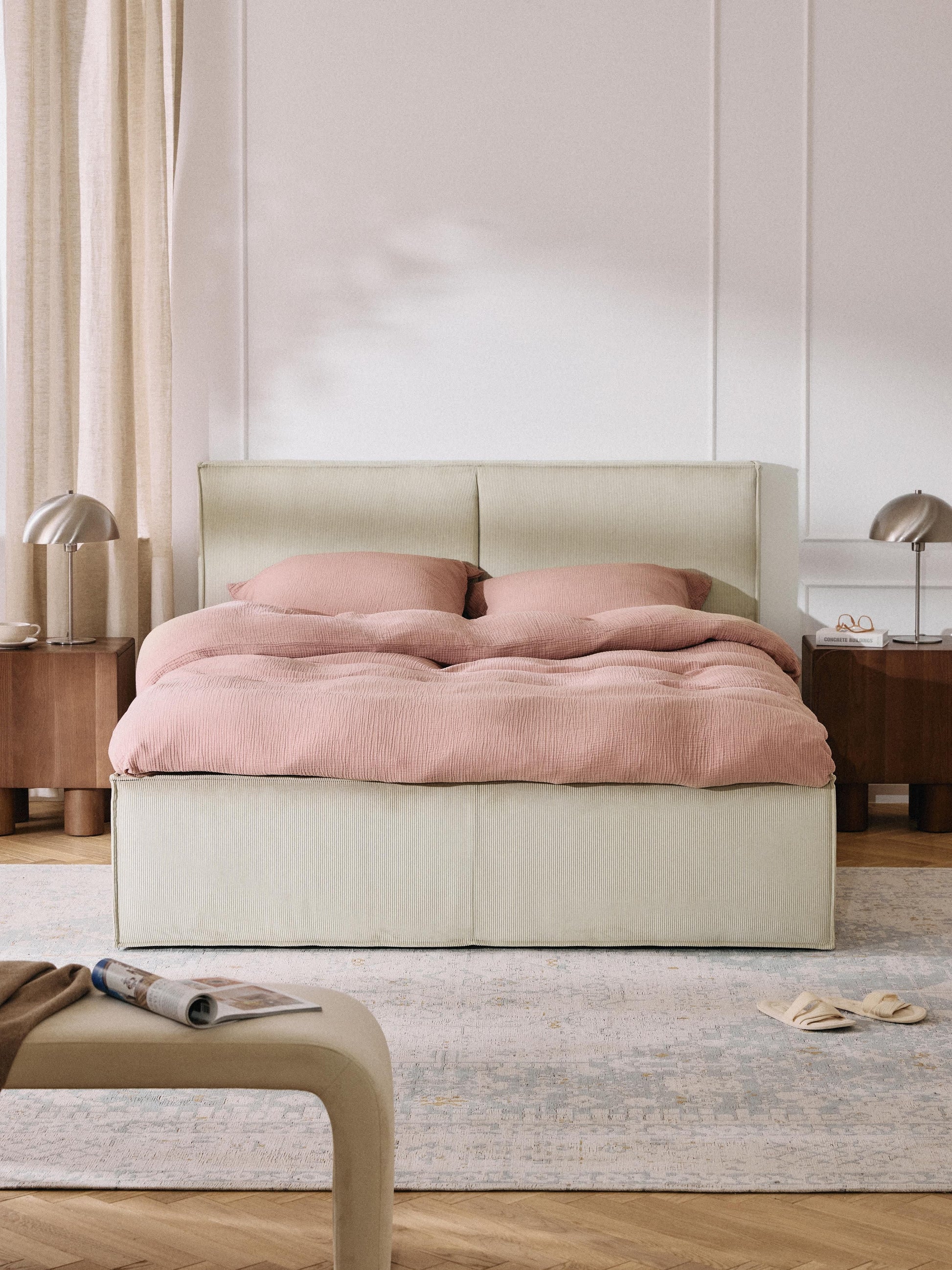 Drevio Upholstered Bed in Corduroy