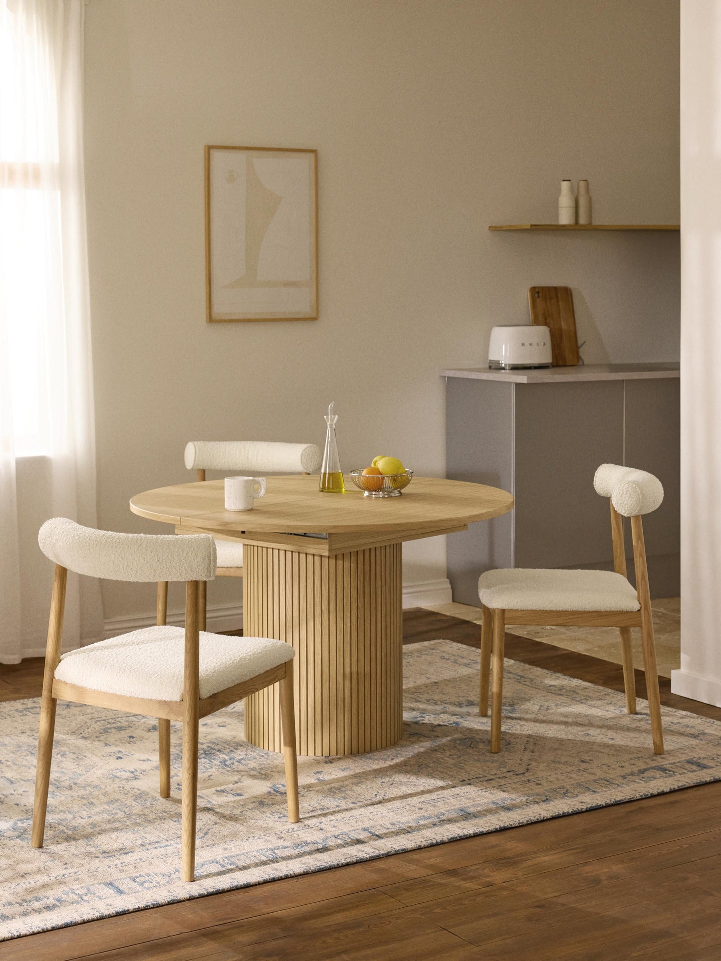 Filvano Extendable Dining Table with Grooved Texture, 120 - 160 x 75 cm