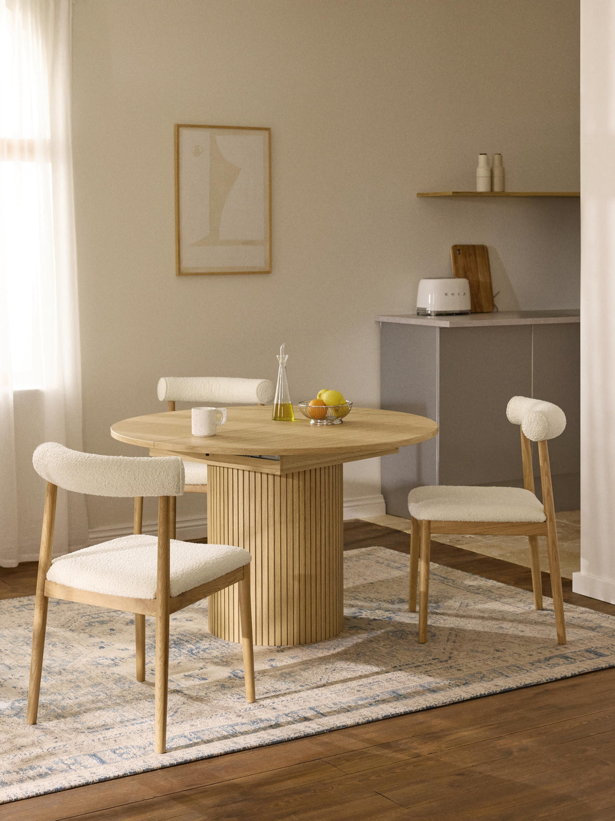 Filvano Extendable Dining Table with Grooved Texture, 120 - 160 x 75 cm