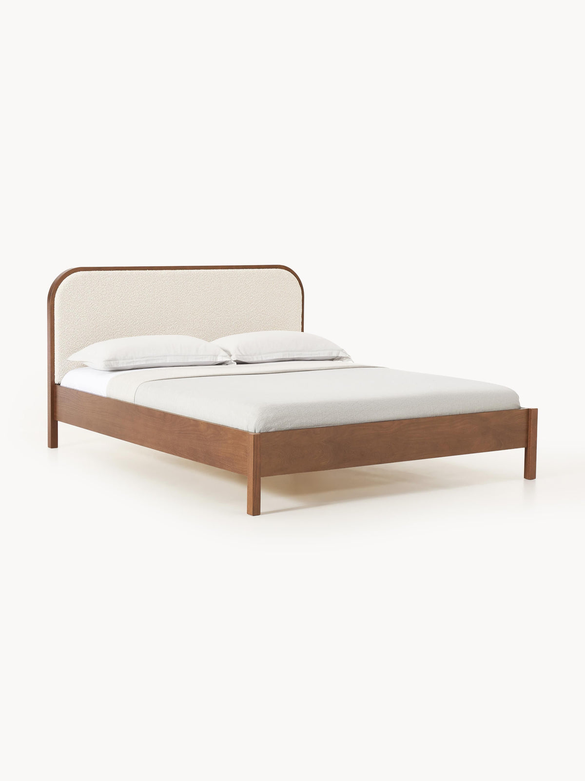 Jonvaro Wooden Bed with Bouclé Headboard