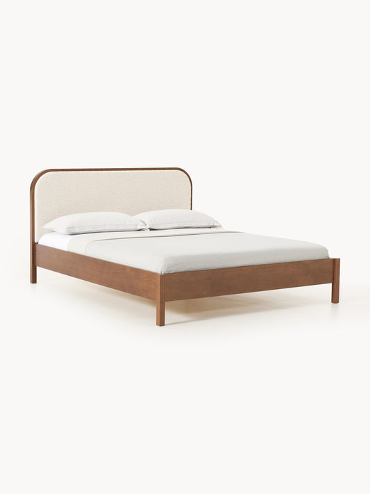 Jonvaro Wooden Bed with Bouclé Headboard