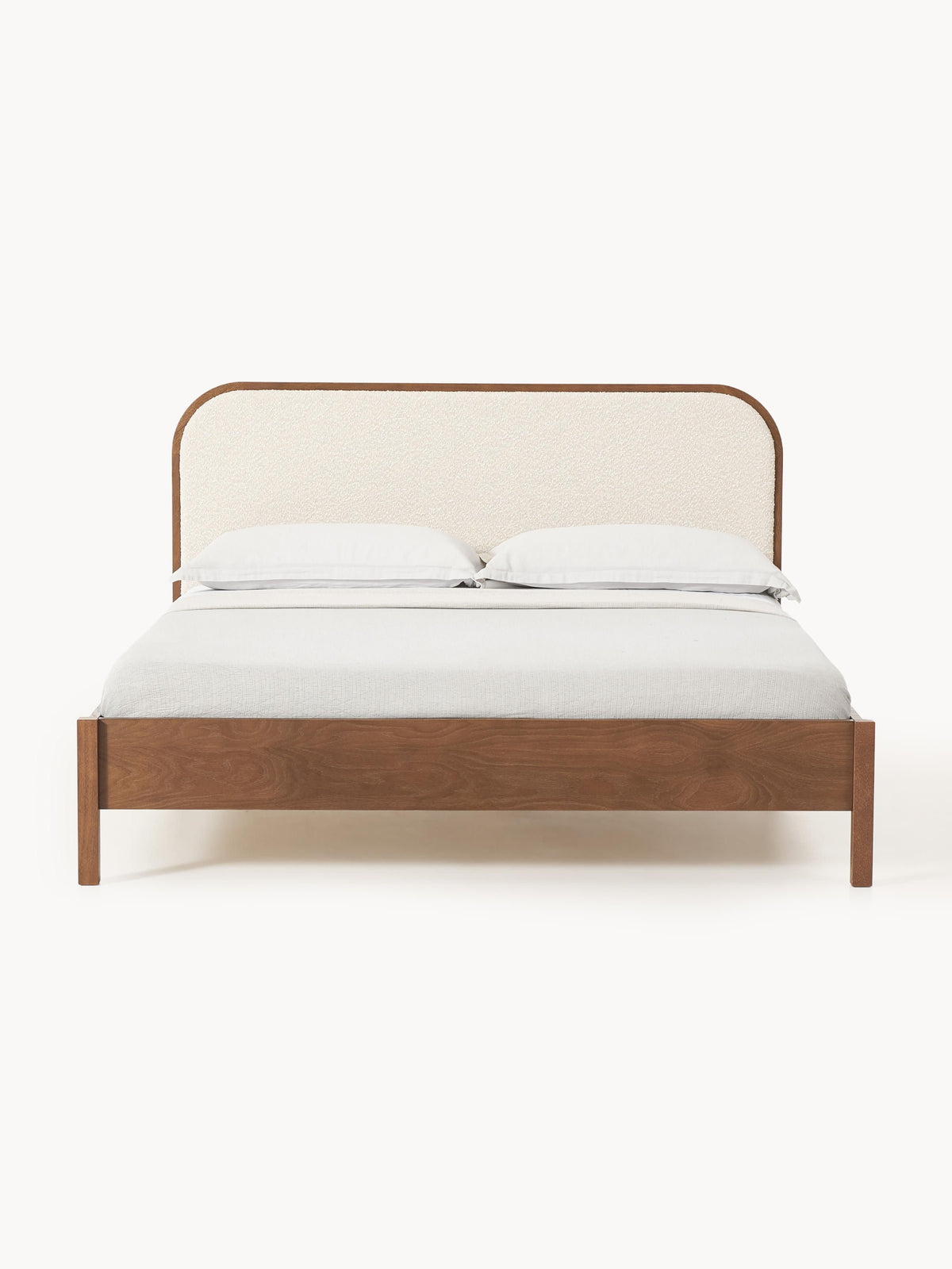 Jonvaro Wooden Bed with Bouclé Headboard