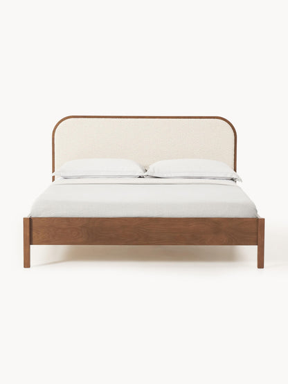 Jonvaro Wooden Bed with Bouclé Headboard