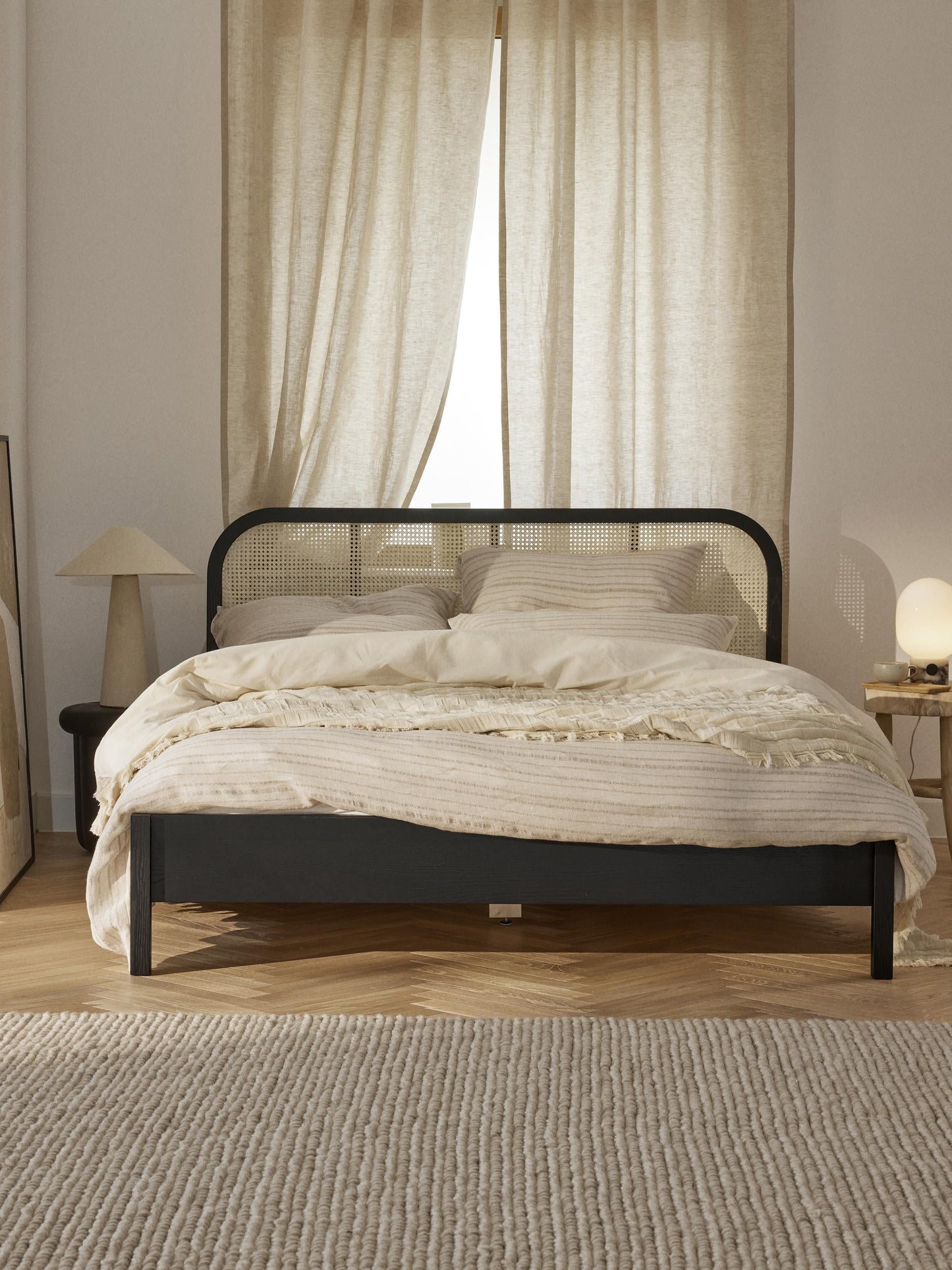Jonvaro Wooden Bed with Vienna Cane Headboard