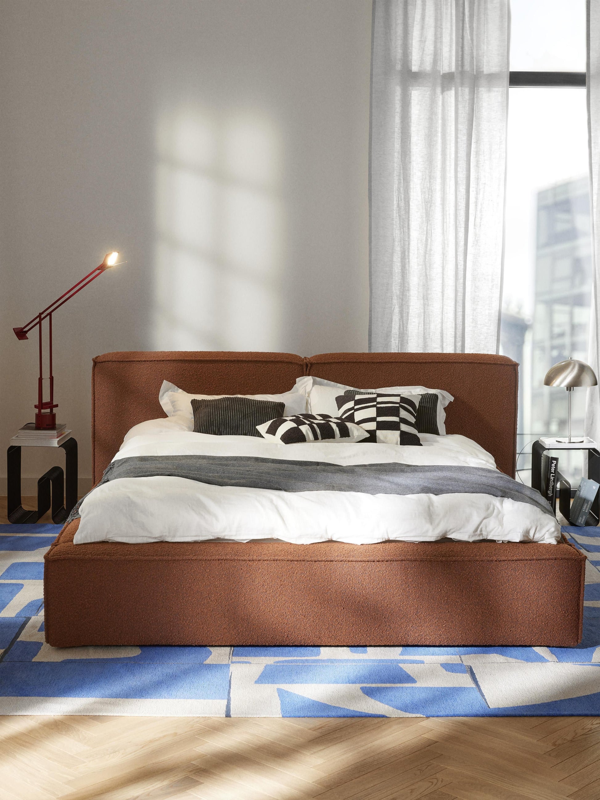 Lennvik Bouclé Upholstered Bed with Storage