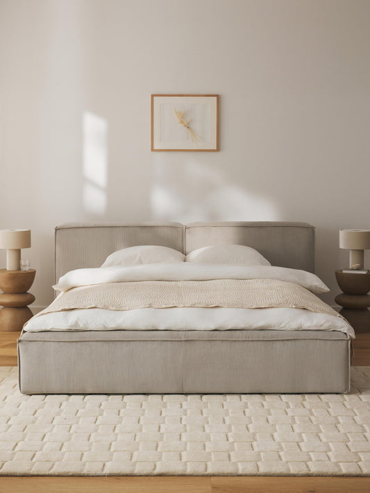 Lennvik Corduroy Upholstered Bed with Storage