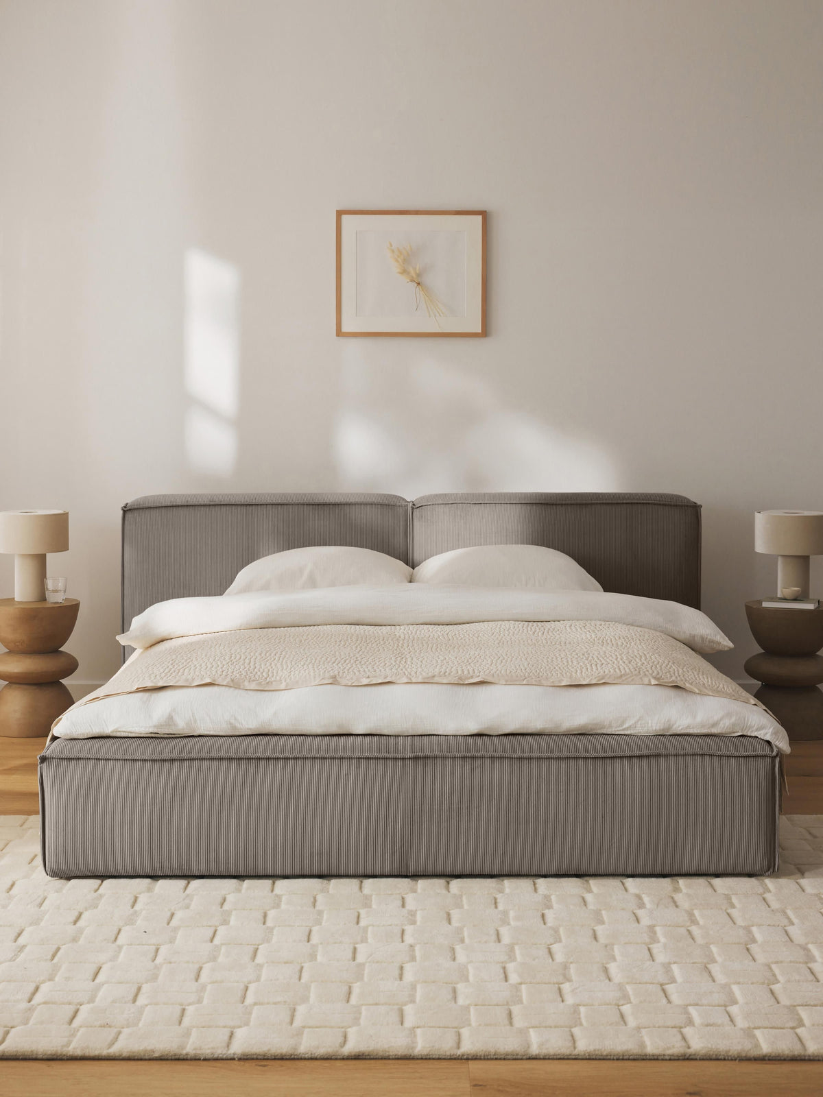 Lennvik Corduroy Upholstered Bed with Storage