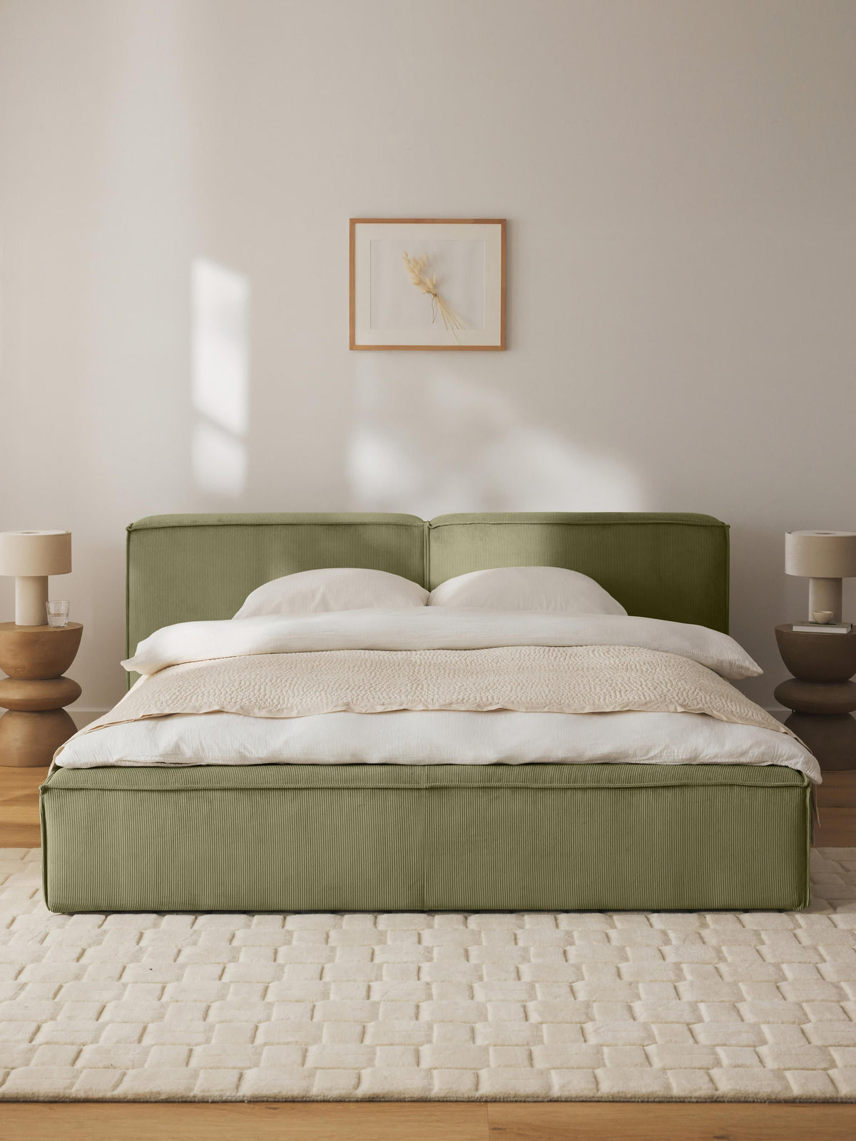 Lennvik Corduroy Upholstered Bed with Storage