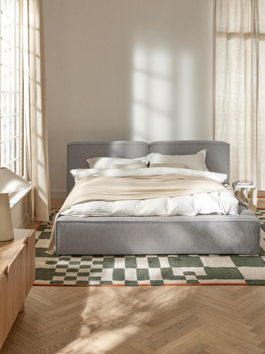 Lennvik Upholstered Bed in Bouclé
