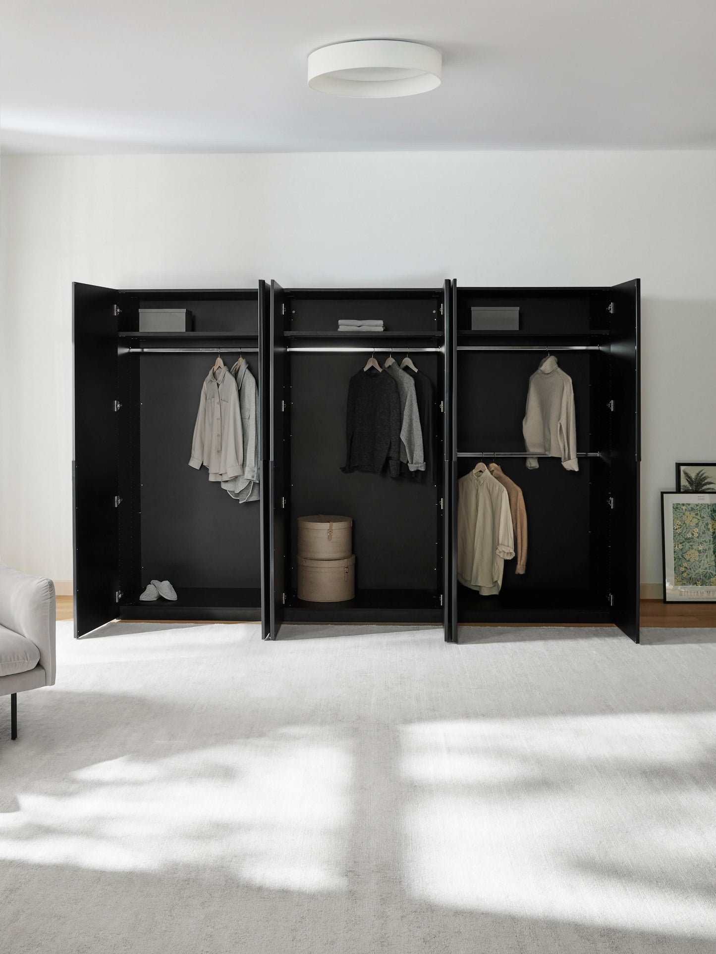 Lenvaro Modular Hinged-Door Wardrobe, 300 cm Wide, in Various Sizes
