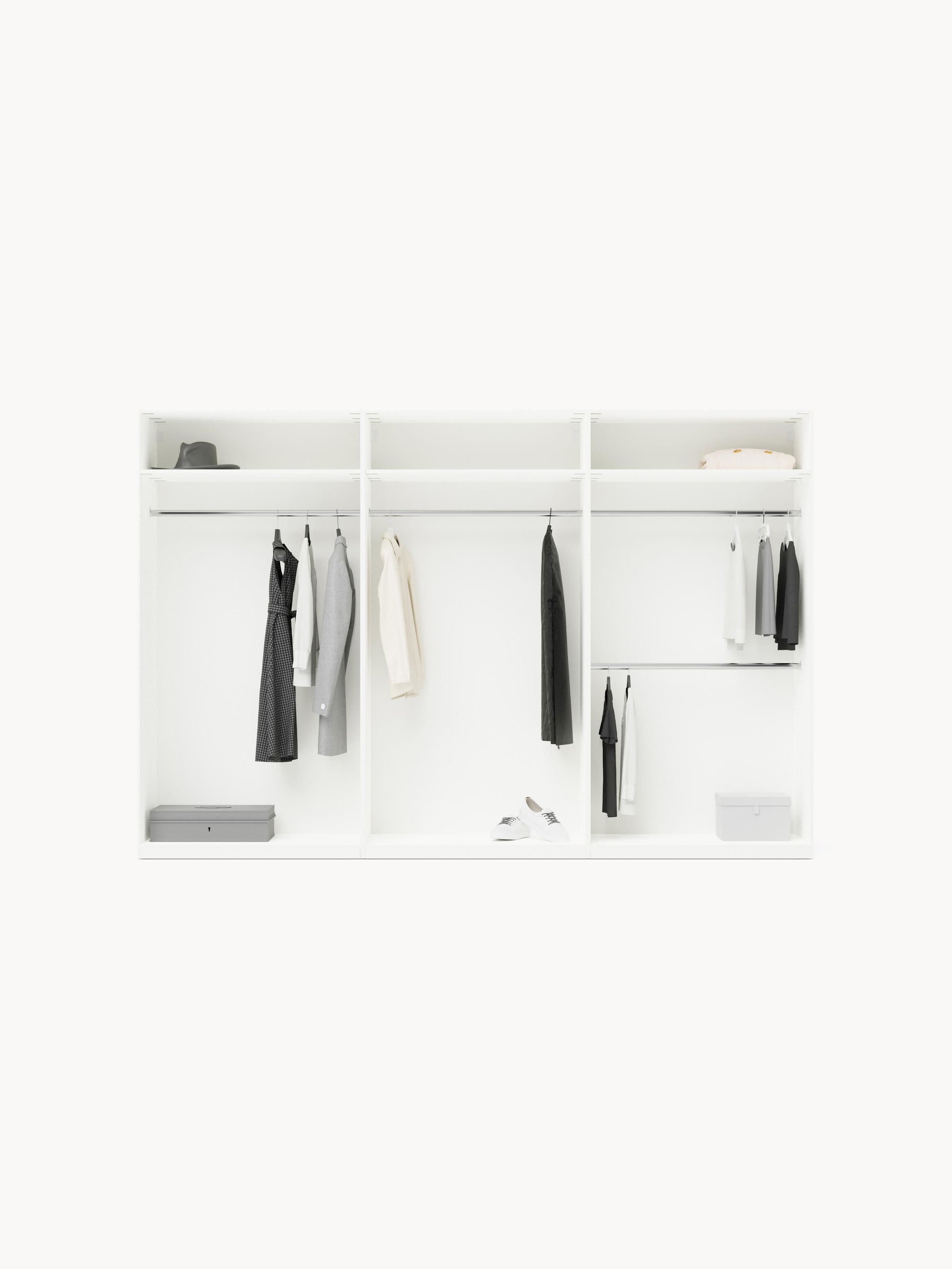 Lenvaro Modular Hinged-Door Wardrobe, 300 cm Wide, in Various Sizes