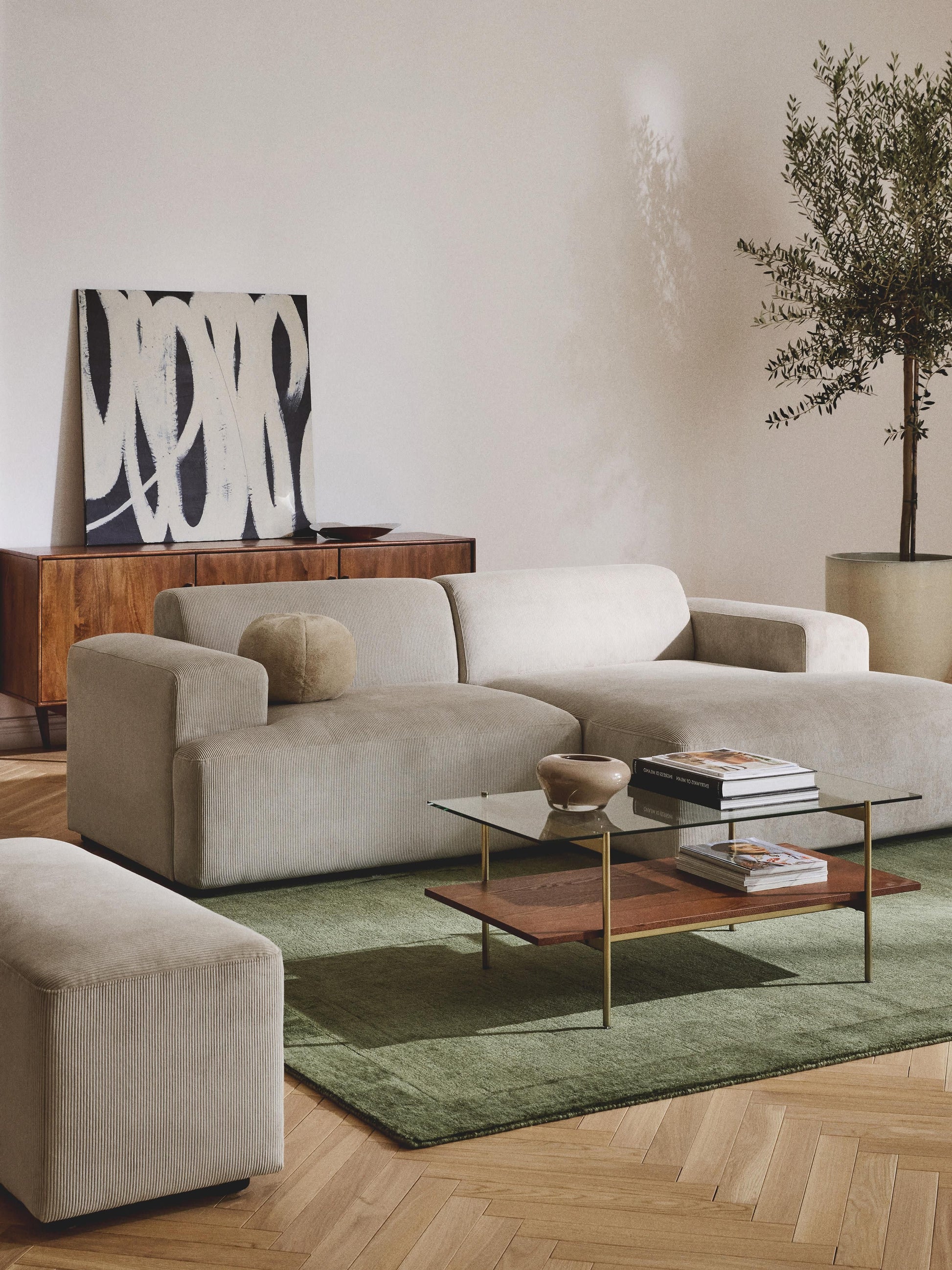 Melvora Corner Sofa in Corduroy, 3-Seater