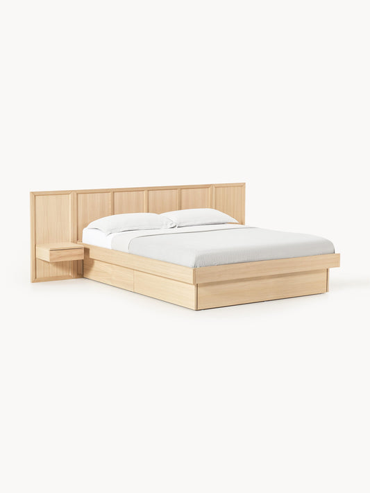 Nanvero Wooden Bed with Headboard and Bedside Tables