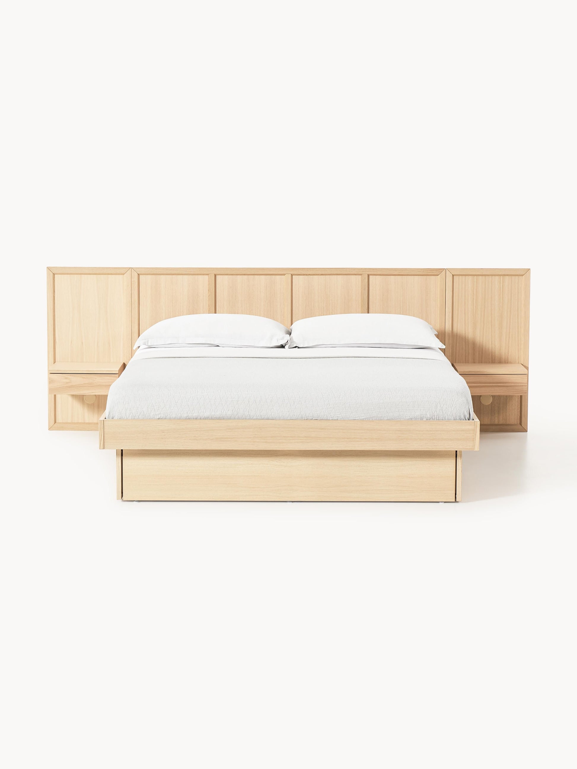 Nanvero Wooden Bed with Headboard and Bedside Tables