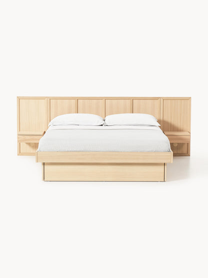 Nanvero Wooden Bed with Headboard and Bedside Tables