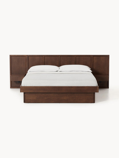 Nanvero Wooden Bed with Headboard and Bedside Tables