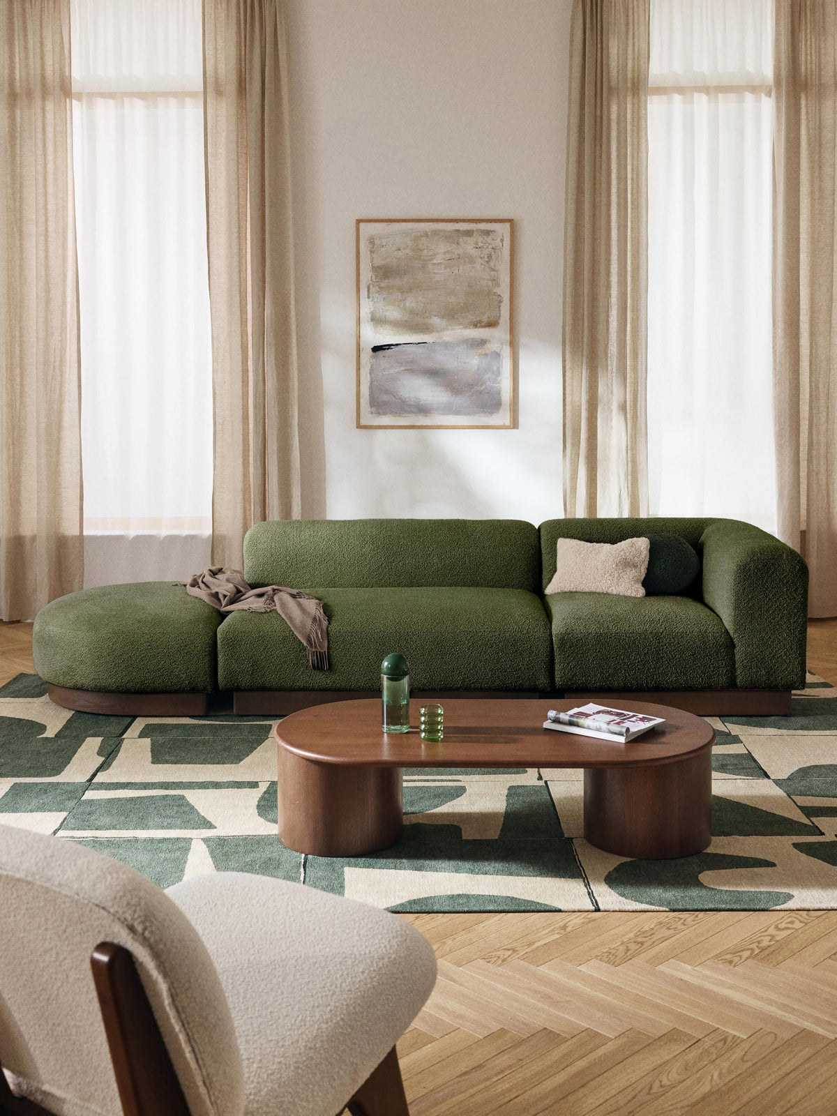 Natvira Modular Ottoman in Teddy Bouclé with Stool (Left/Right)