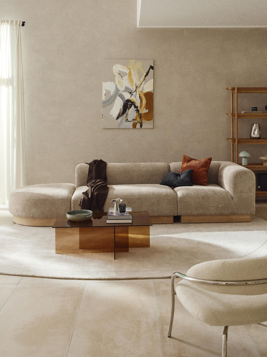 Natvira Modular Ottoman in Teddy Bouclé with Stool (Left/Right)