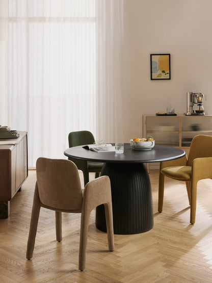Nelvara Round Dining Table with Fluted Texture, in Various Sizes