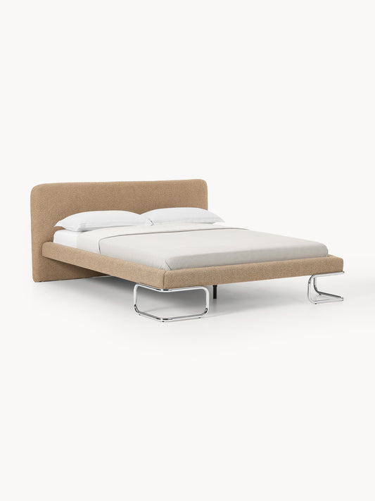 Olvina Upholstered Bed in Bouclé with Metal Legs