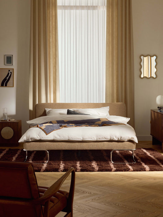 Olvina Upholstered Bed in Bouclé with Metal Legs