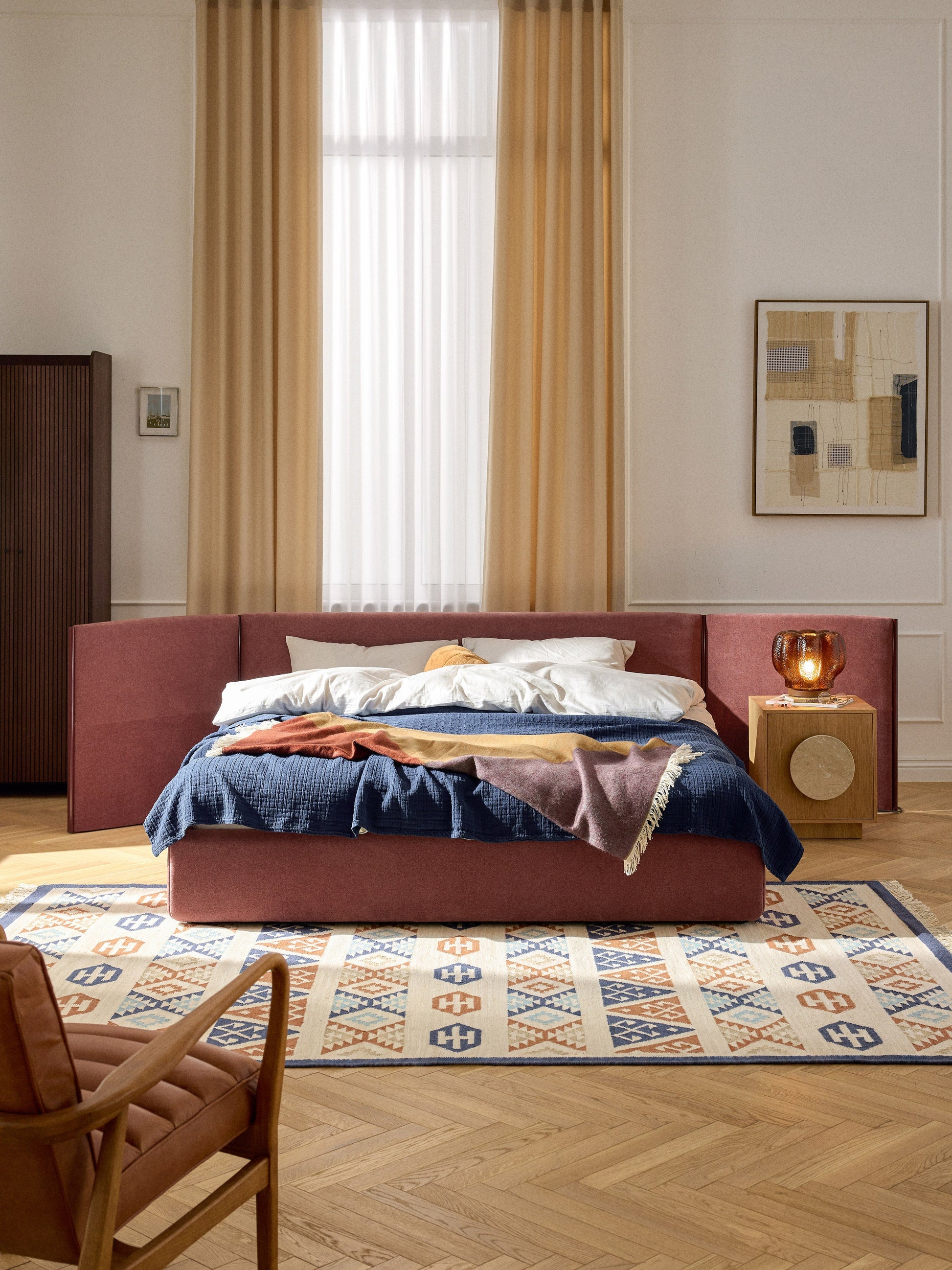 Otvano Upholstered Bed with Folding Headboard