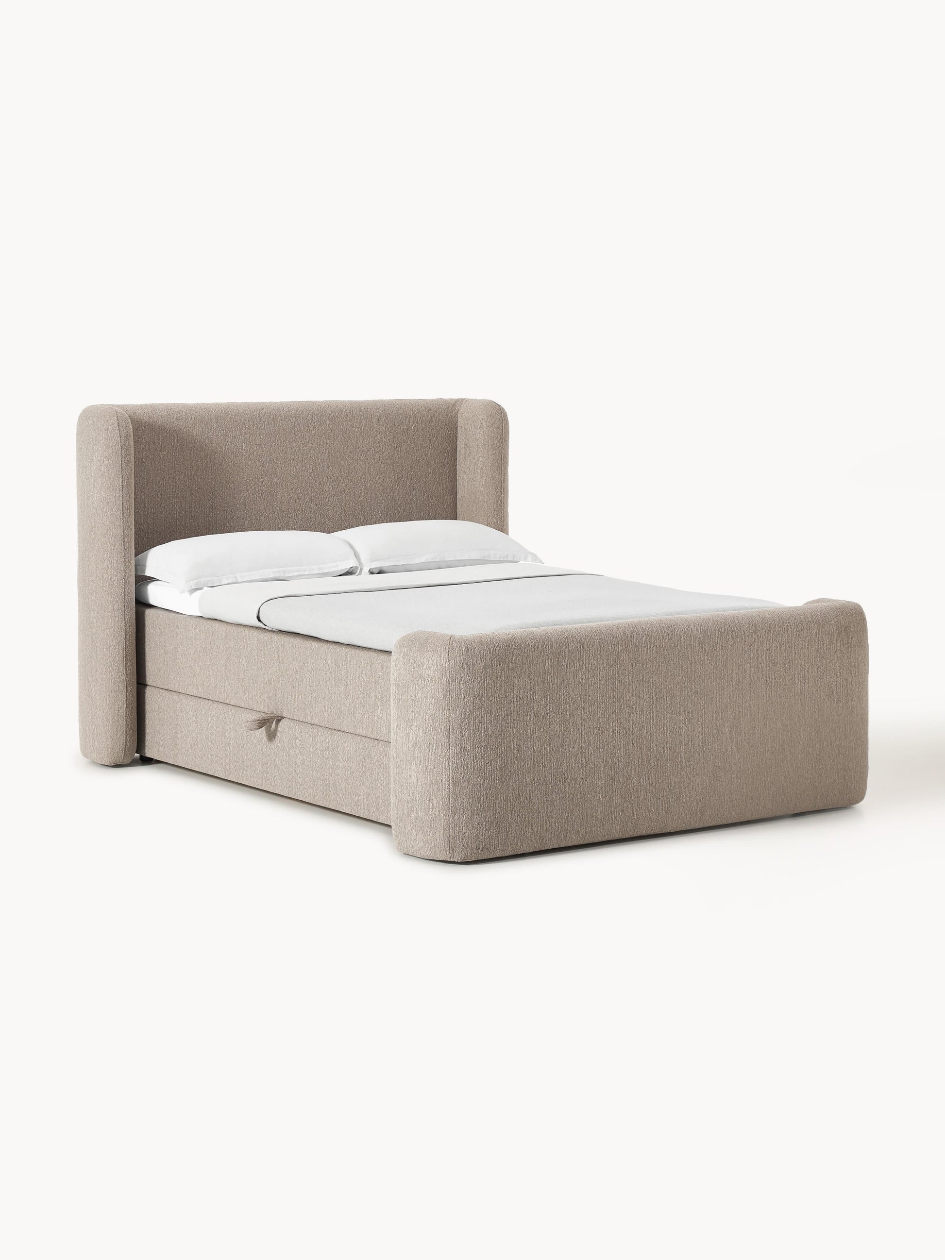 Perlova Box Spring Bed in Bouclé with Storage